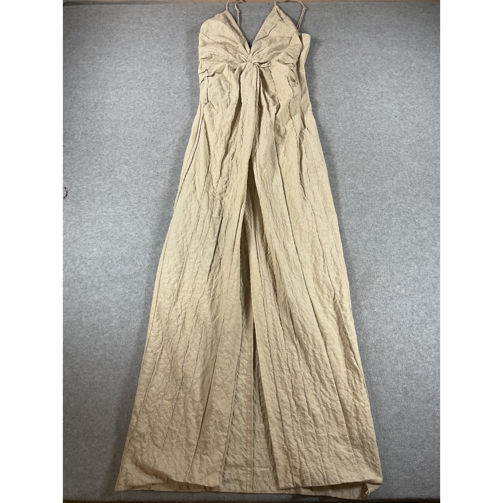 Zara Women Beige Textured Twist Front Slit Maxi Dress XS Tan Sand Boho 2980